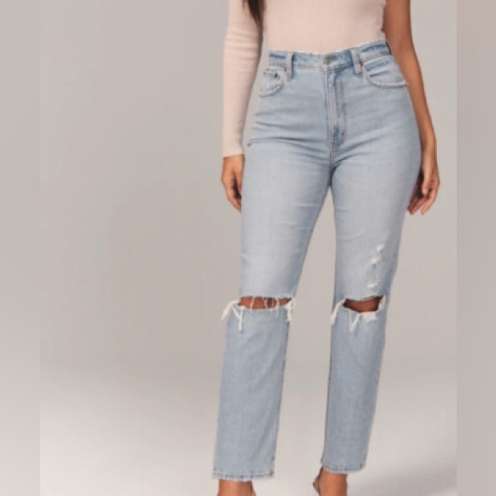 Abercrombie & Fitch High Rise Light Blue Distressed Jeans